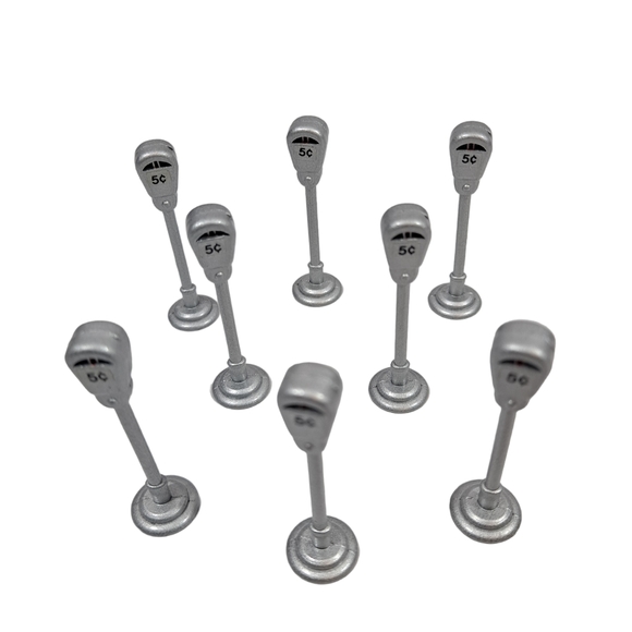 Vintage Dept 56 Snow Village Parking Meters Silver Lot Of 8 - Picture 4 of 7